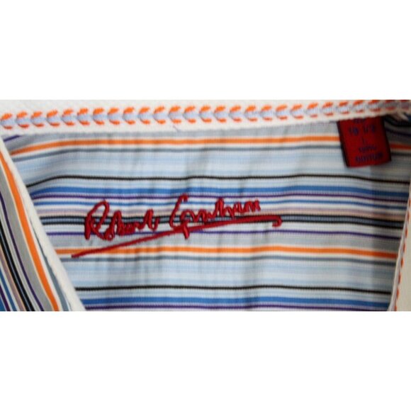 Robert Graham Mens Shirt Striped Long Sleeve Button Flip Cuff Multi Sz L - Picture 2 of 15